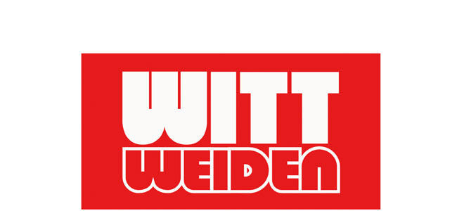Witt Weiden Logo Schriftzug in wei&szlig; mit rotem Hintergrund